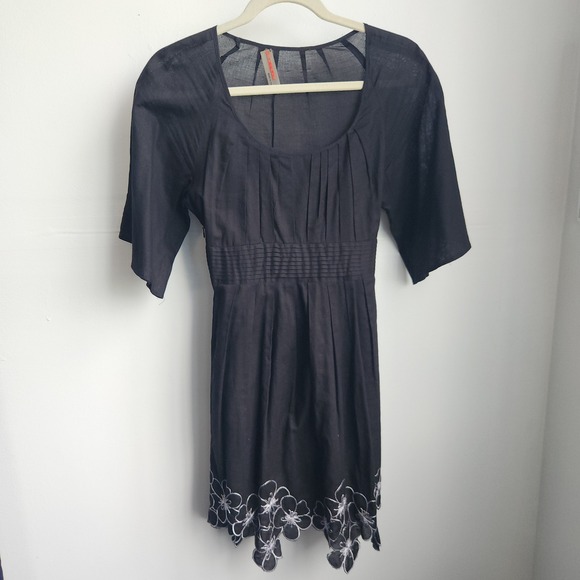 Prada Dresses & Skirts - Prada Black Sheer Cotton Embroidered Floral Tie Back Dress Made Italy Small